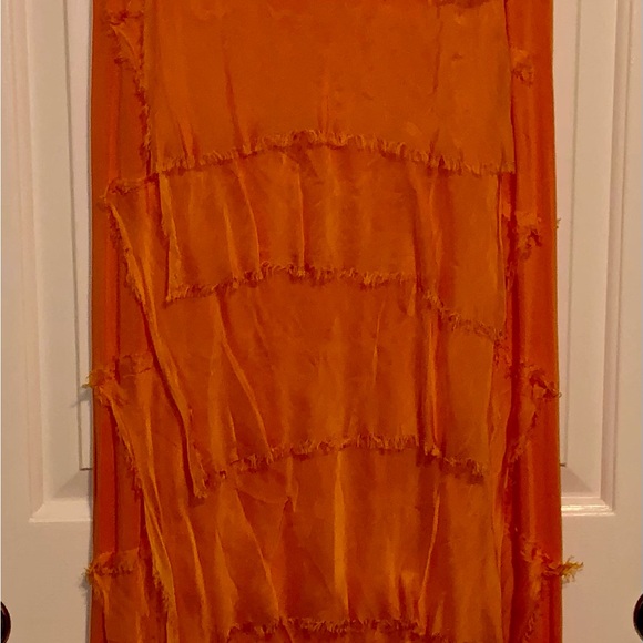 NWT Ilenia M. Italian Silk Ruffled Maxi Dress in Orange Size Medium - Picture 3 of 6